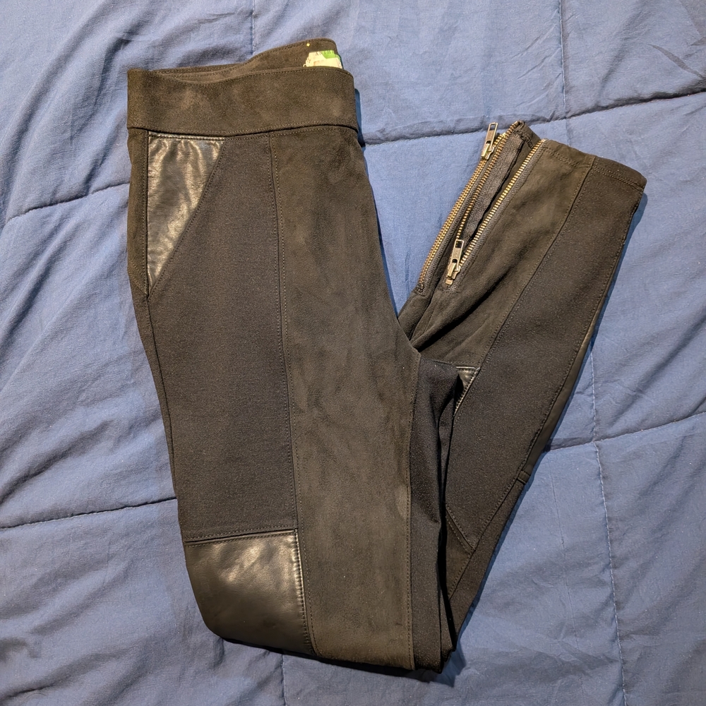 Anthropologie Faux Suede Faux Leather Patch Ankle Zip Skinny Pants - Size 27 (4)